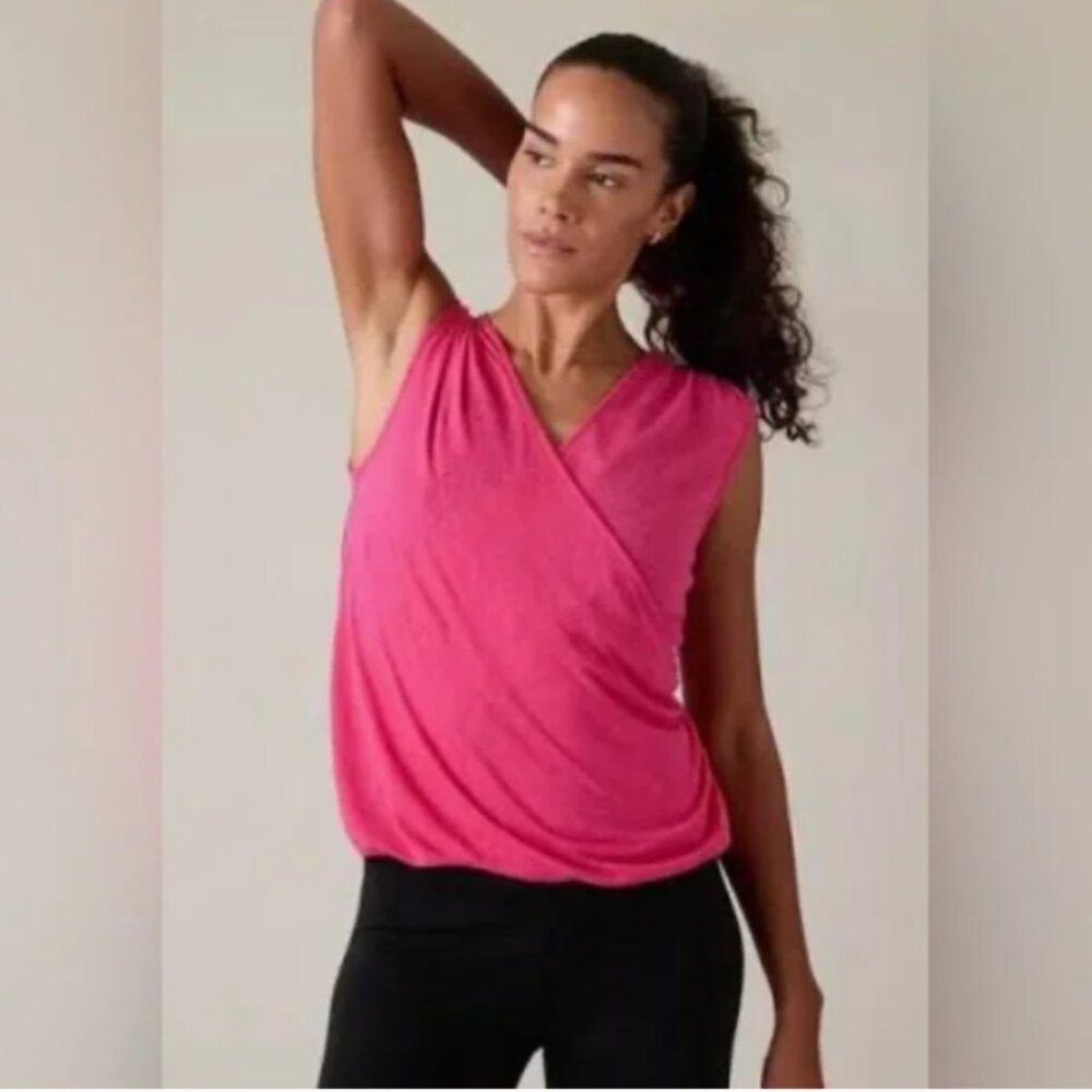 NWT Athleta Breezy Wrap Tank bright pink XS